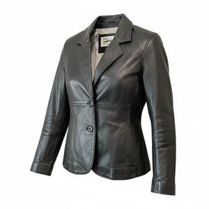 Pelle Studio Black Leather Two-Button Blazer